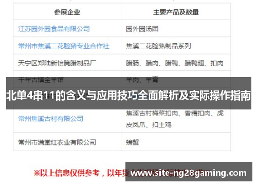 北单4串11的含义与应用技巧全面解析及实际操作指南